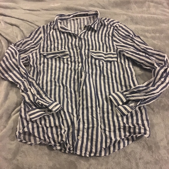 Zara Woman Seersucker Striped Button Front Shirt - Picture 3 of 4